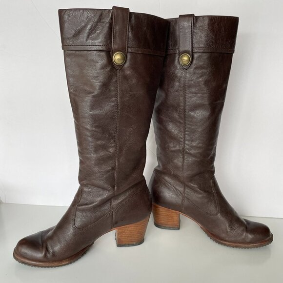 Coach Fayth Whiskey Leather Pull On Round Toe Knee High Riding Boots Brown 9 - Picture 5 of 12